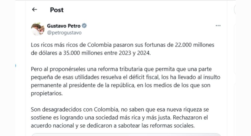 Trino de Petro sobre empresarios / X: @petrogustavo