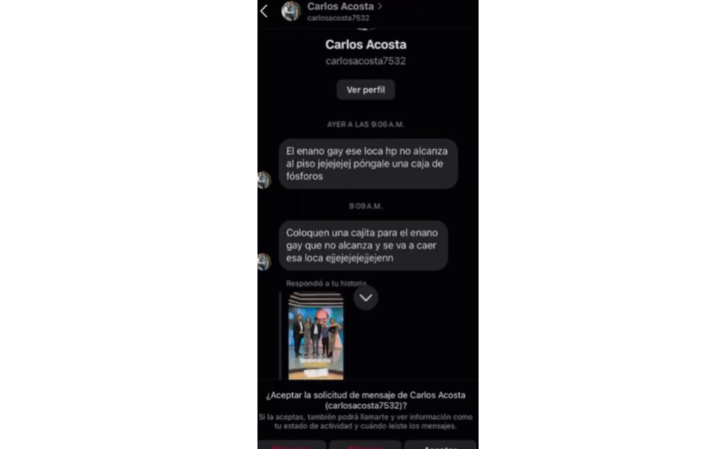 Pantallazo de acoso de Santiago Vargas.