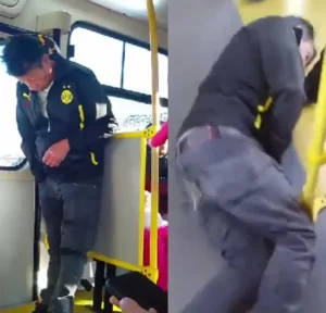 [Video] Hombre en Transmilenio se durmió parado, cayó como tronco y lo despertó el totazo