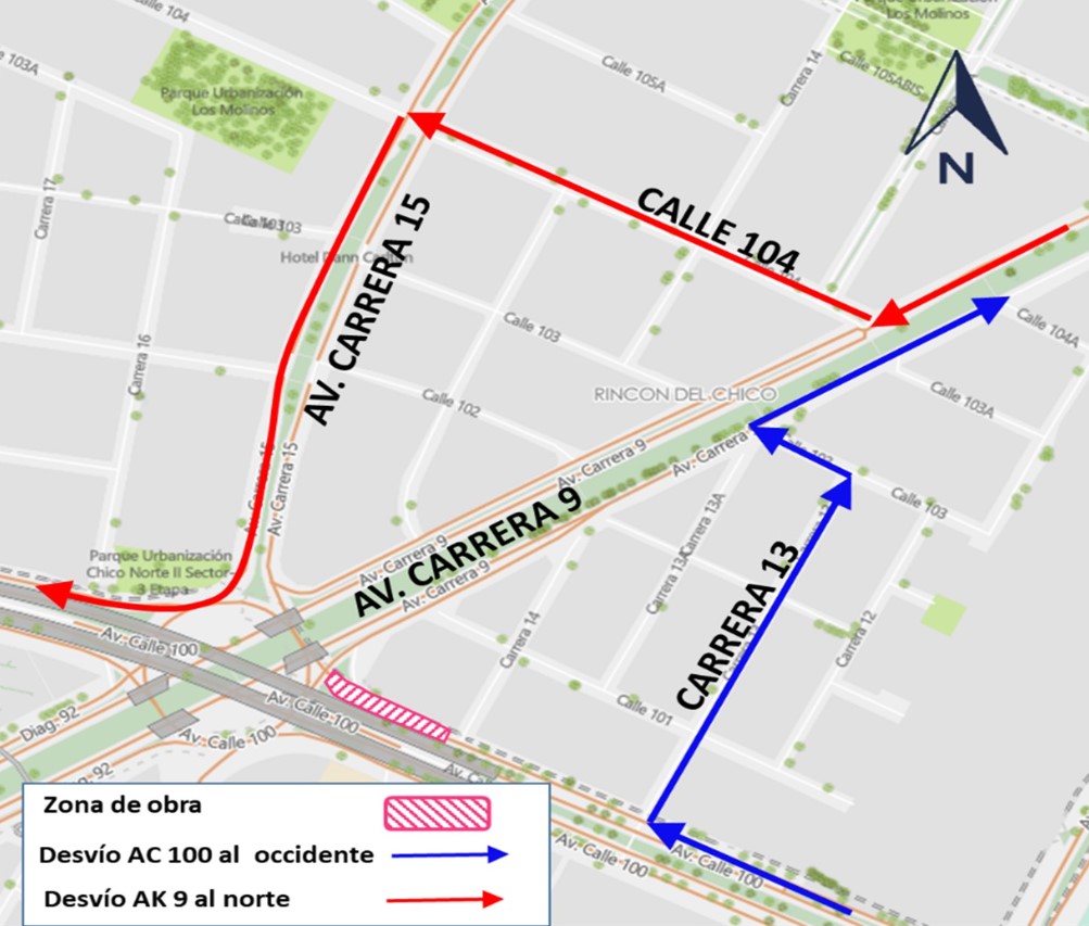 Desvío por nuevo cierre en la calle 100. Foto: Secretaría de movilidad (mapa 2)