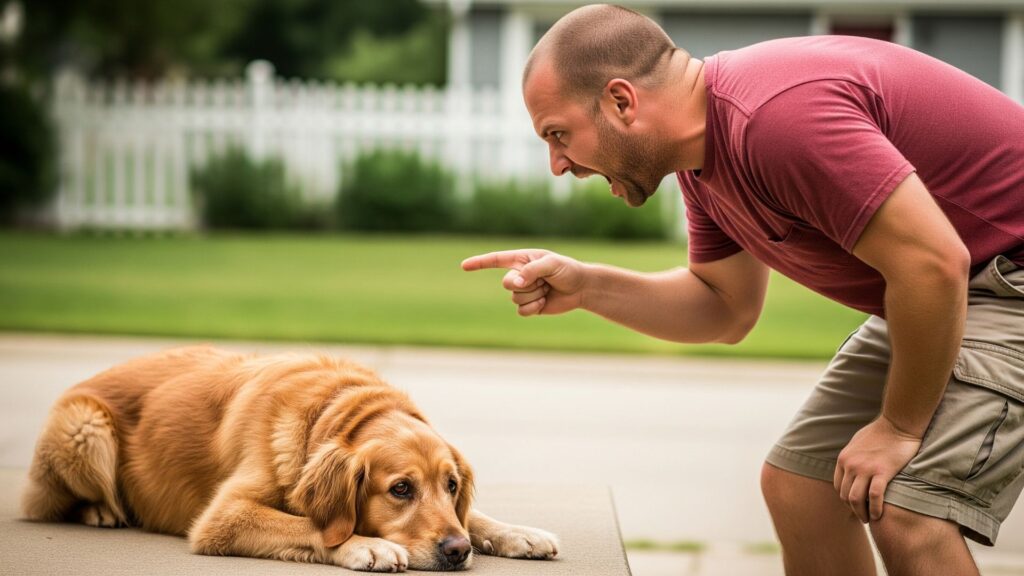 Hombre regañando a su perro / Gemini IA