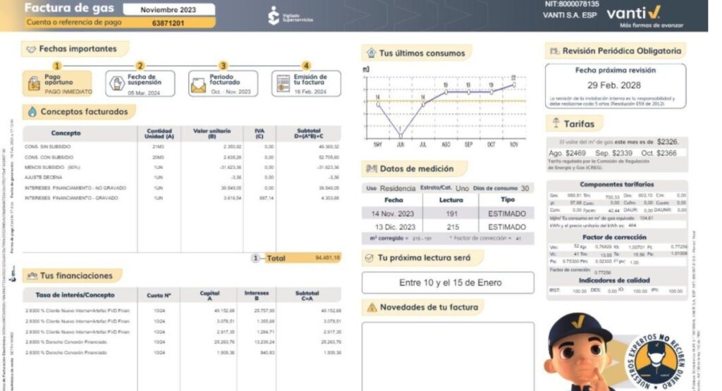 Factura de servicio de gas
