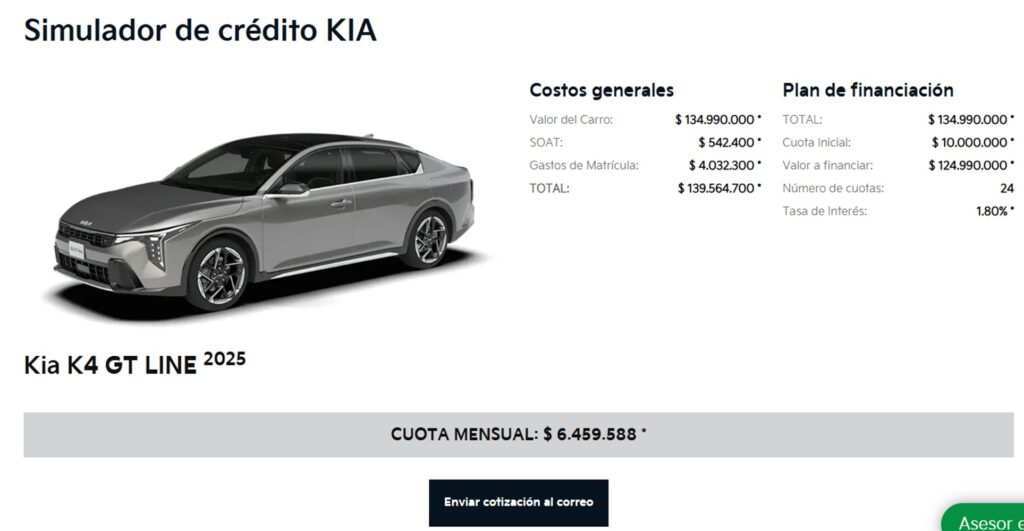 Simulador de crédito Kia