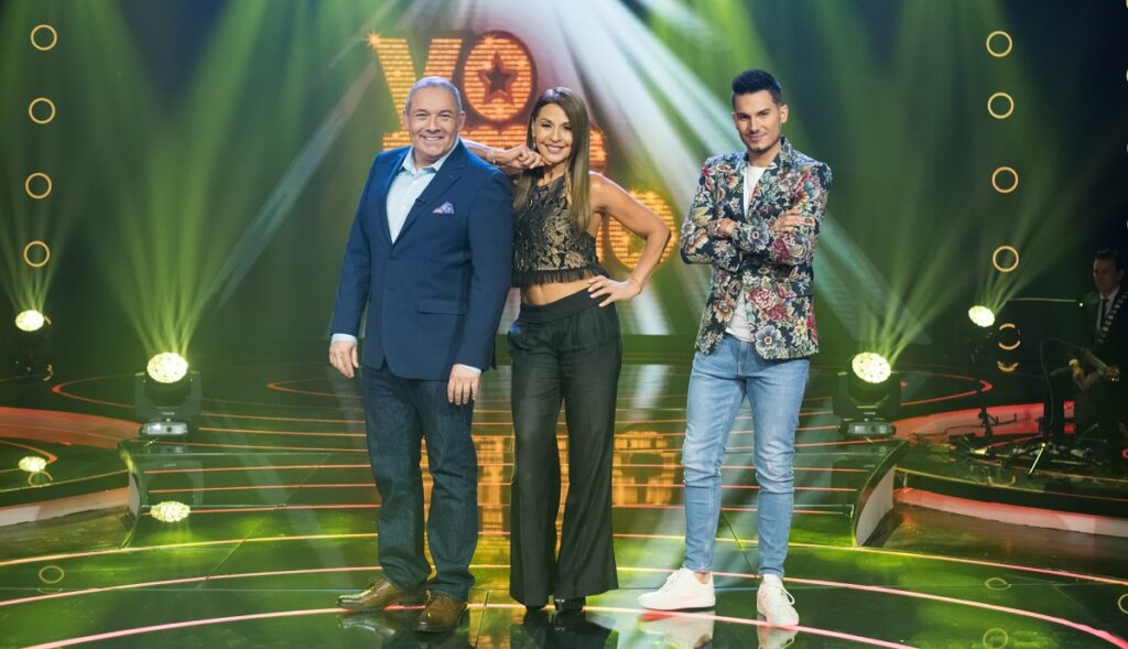 César Escola, Amparo Grisales y Pipe Bueno, jurados de 'Yo me llamo'. | Foto: Caracol Televisión.