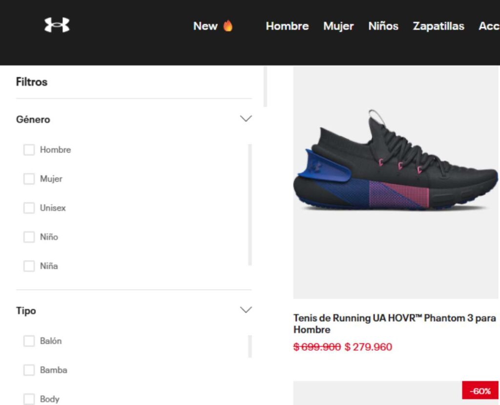 Descuento de 60 % en tenis para running en Under Armour / Under Armour