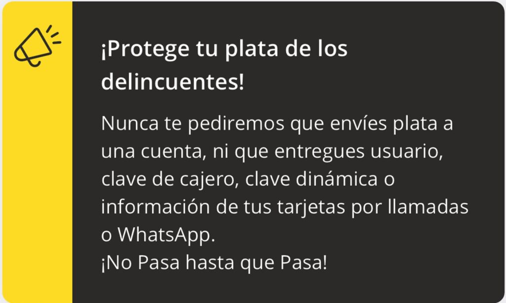 Mensaje de Bancolombia