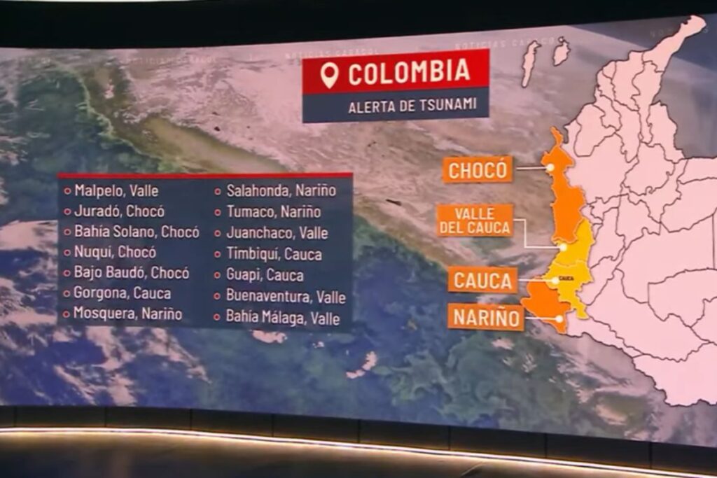 Zonas con alerta de tsunami hoy en Colombia. Foto: Noticias Caracol