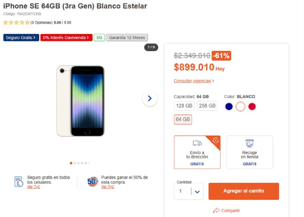 Captura de pantalla de tiendas Alkosto