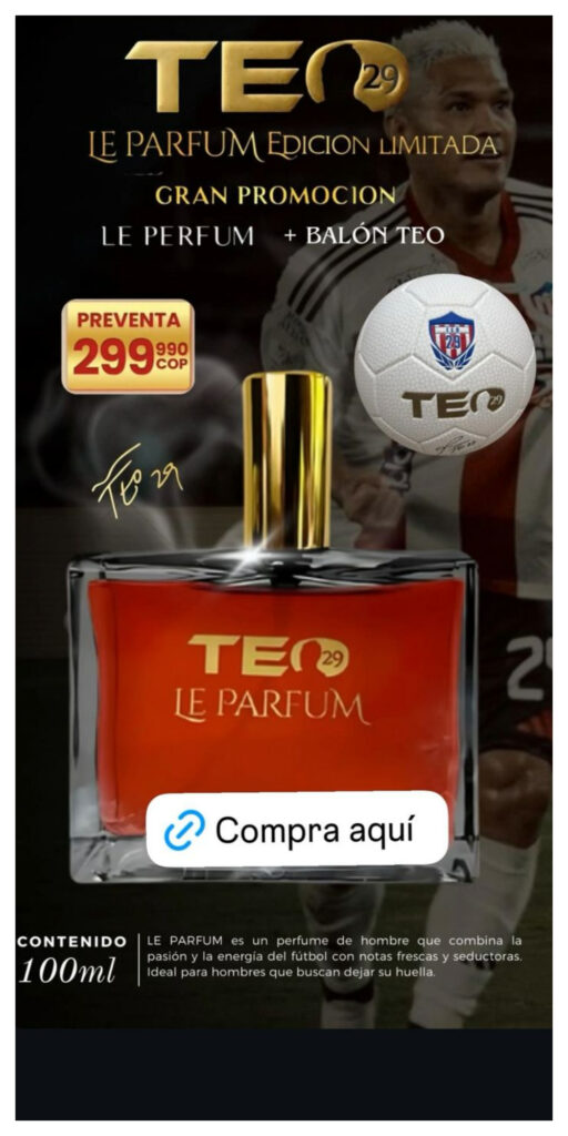 Perfume 'Teo' Gutiérrez/Foto: Instagram 'Teo' Gutiérrez.