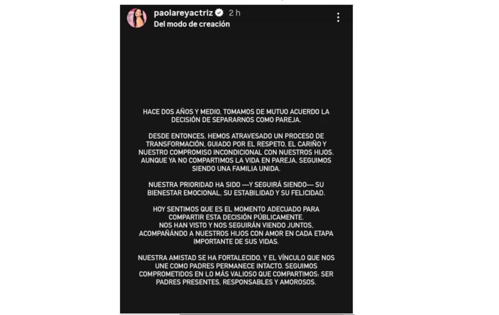 Anuncio de separación de Paola Rey y Juan Carlos Vargas.