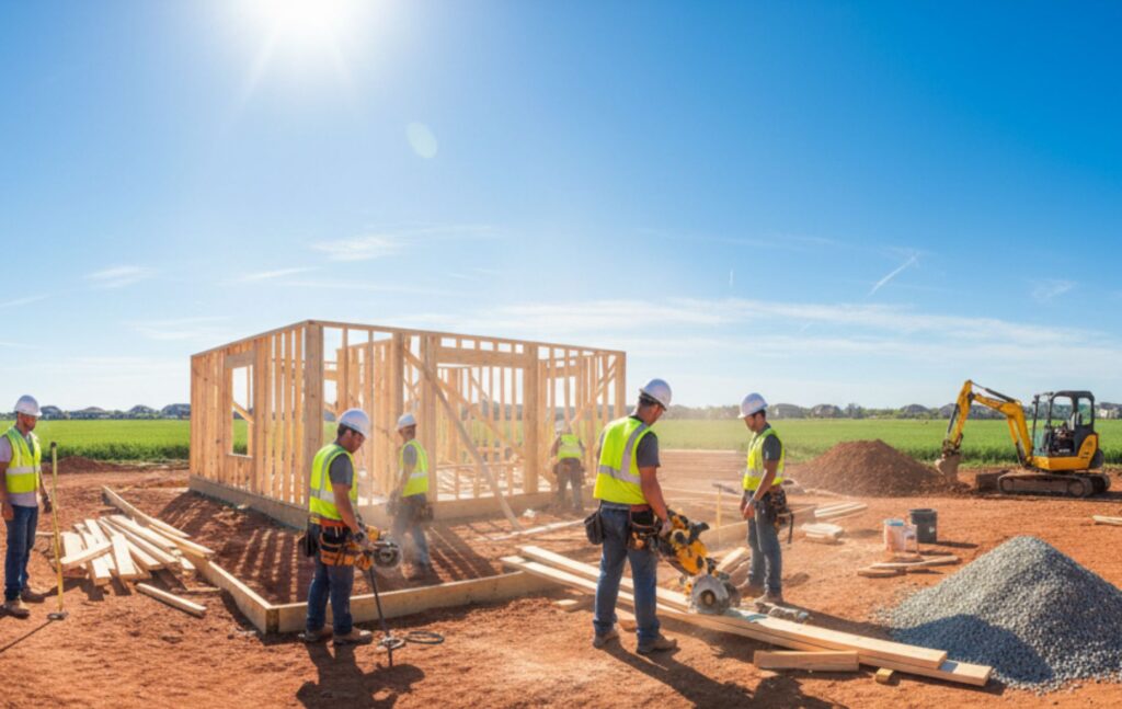 Hombres construyendo en un lote / Imagen creada por Gemini IA