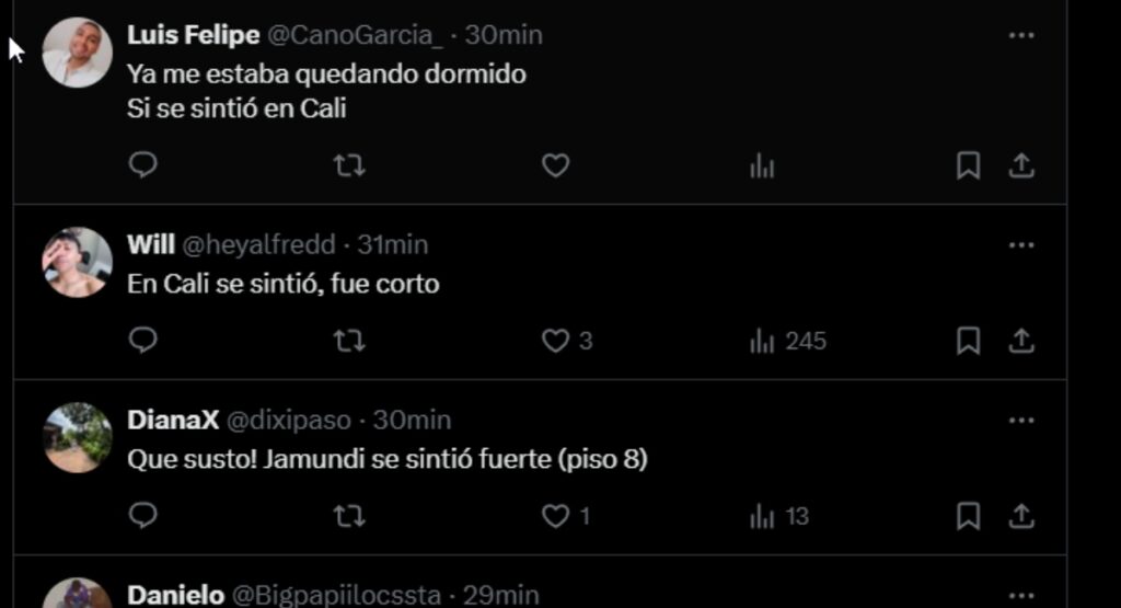 Reacciones al temblor en Colombia / Captura de pantalla SGC
