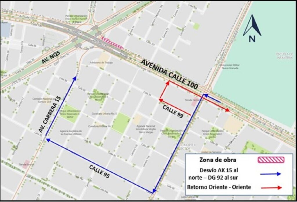 Cierra en la calle 100 con carrera 9 y carrera 15. Foto: Secretaría de Movilidad.